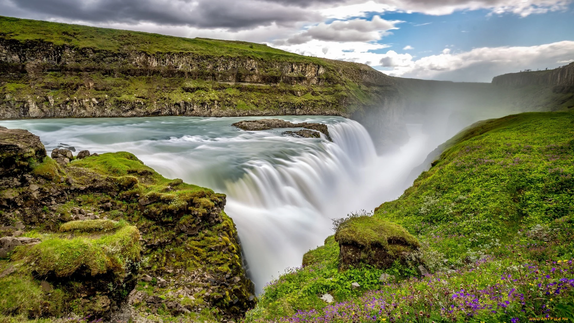 природа, исландия, горы, скалы, водопад
