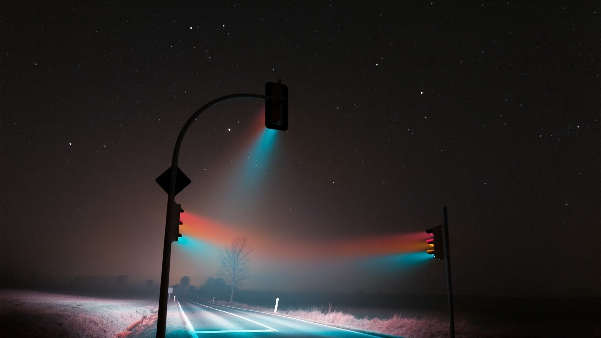 ночь, дорога, светофоры