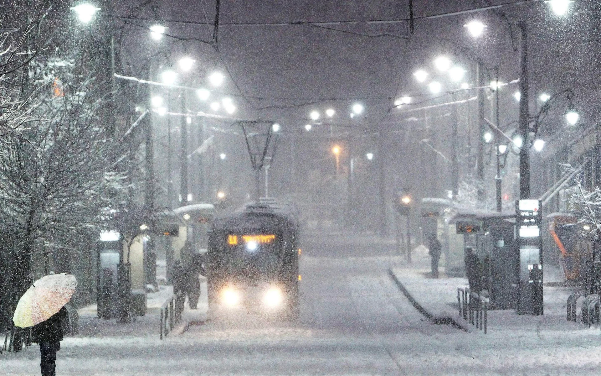 город, зима, трамвай