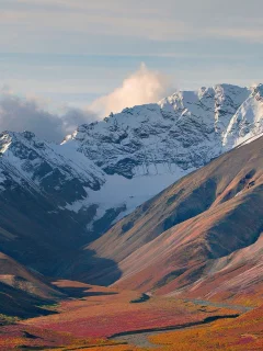 горы, снег, облака