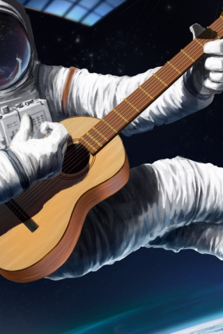 космос, космонавт, играет на гитаре