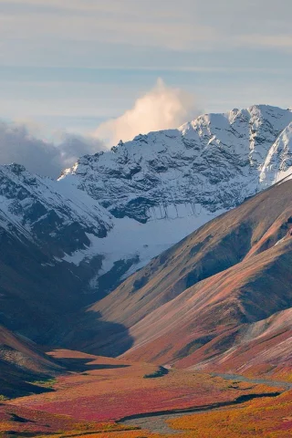 горы, снег, облака