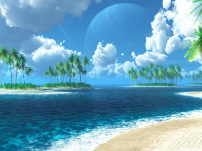 море, багамы, остров, пальмы, облака