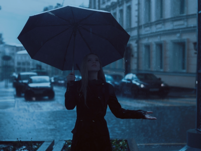 девушка, с зонтом, на улице