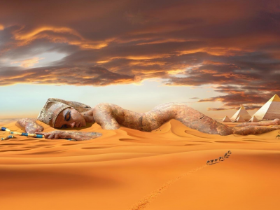 пустыня, статуя, песок, египет
