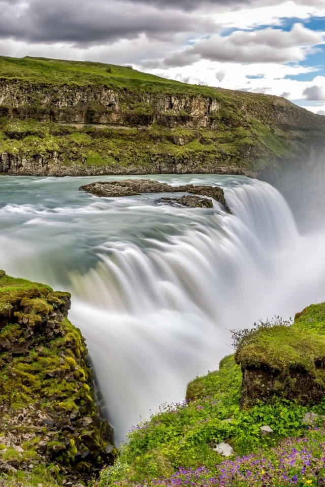 природа, исландия, горы, скалы, водопад