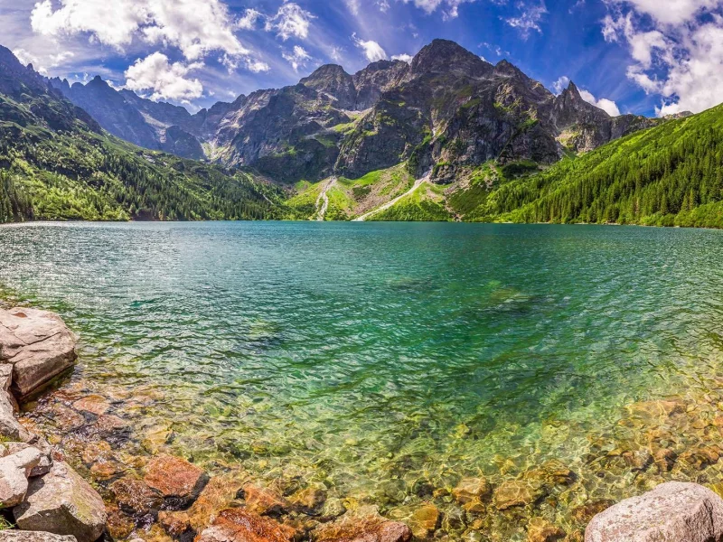 природа, горы, озеро, камни