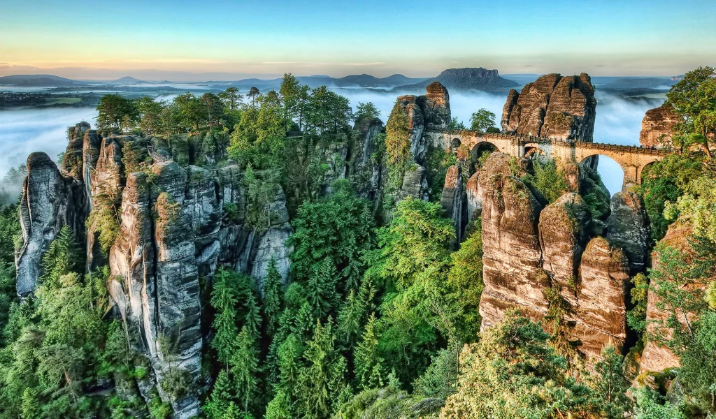 горы, лес, туман