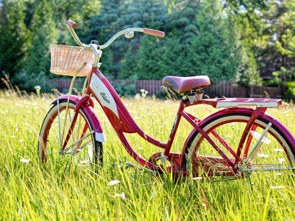 трава зелёная, лето, велосипед