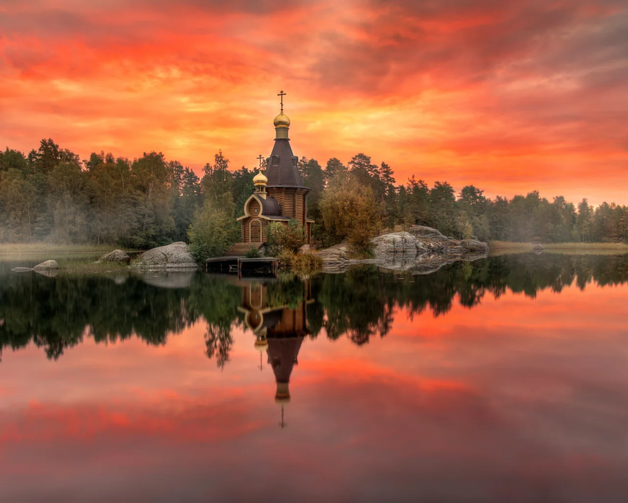 озеро, берег, храм