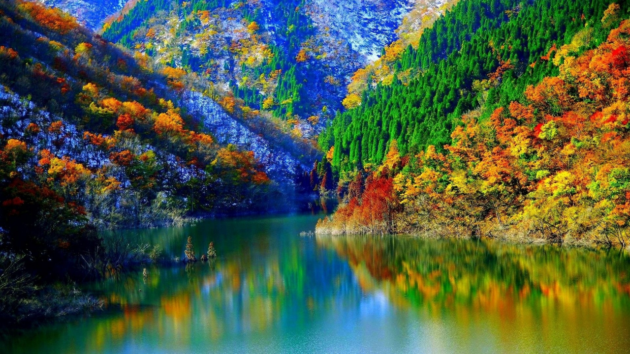 природа, лес, горы, озеро, осень