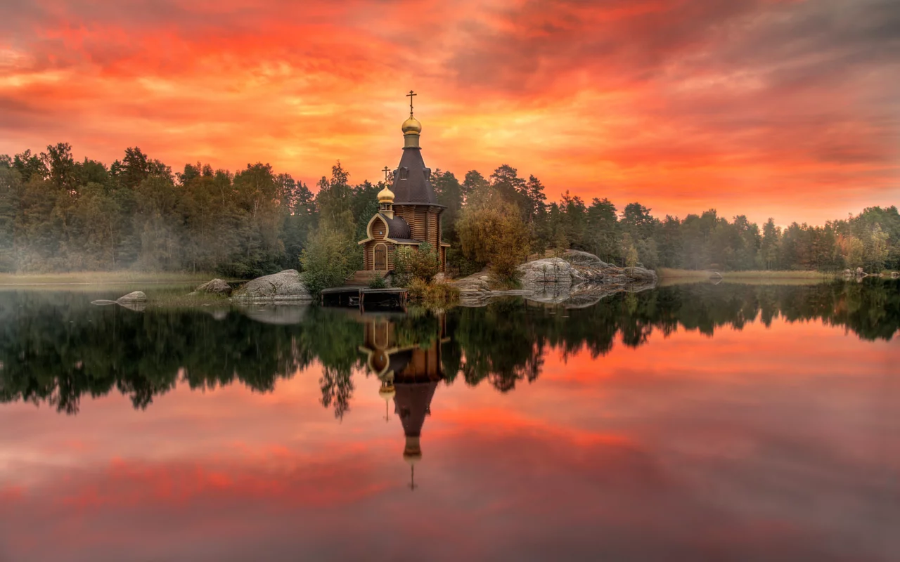 озеро, берег, храм