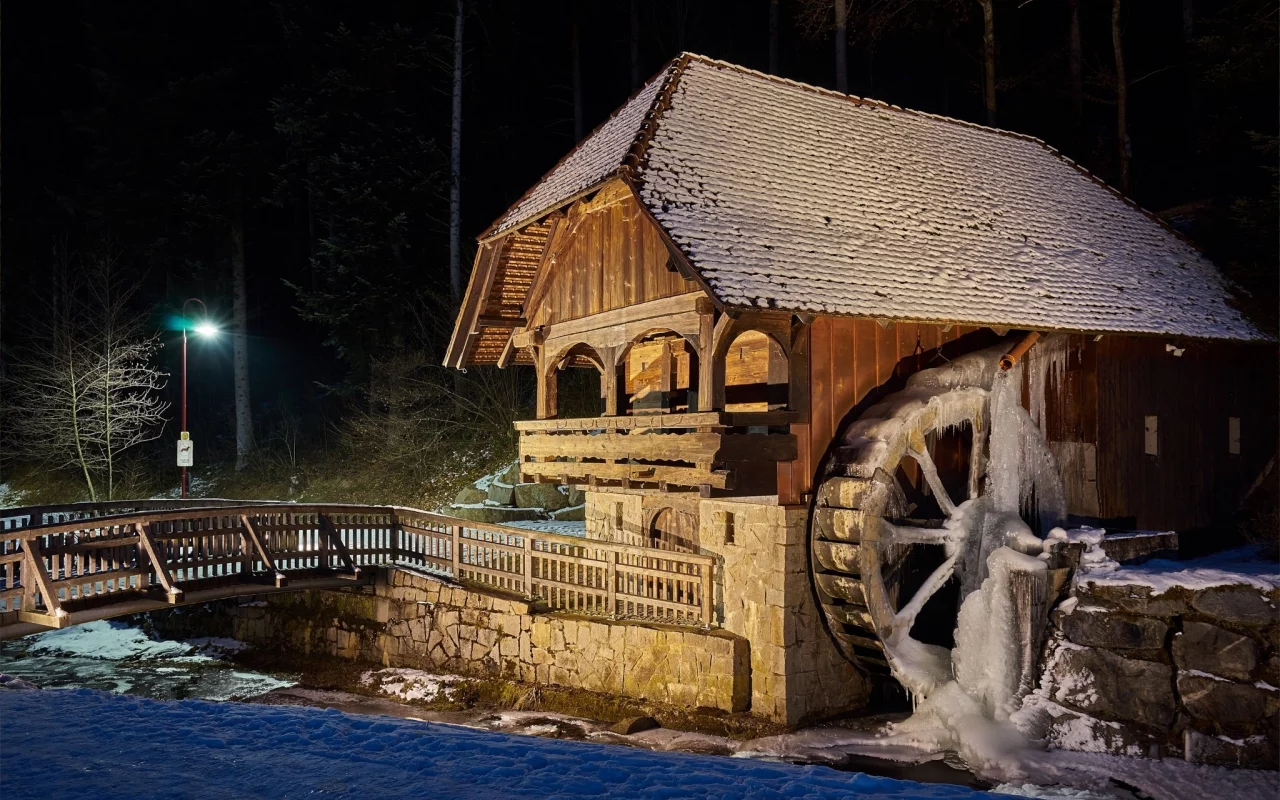 мельница, зима
