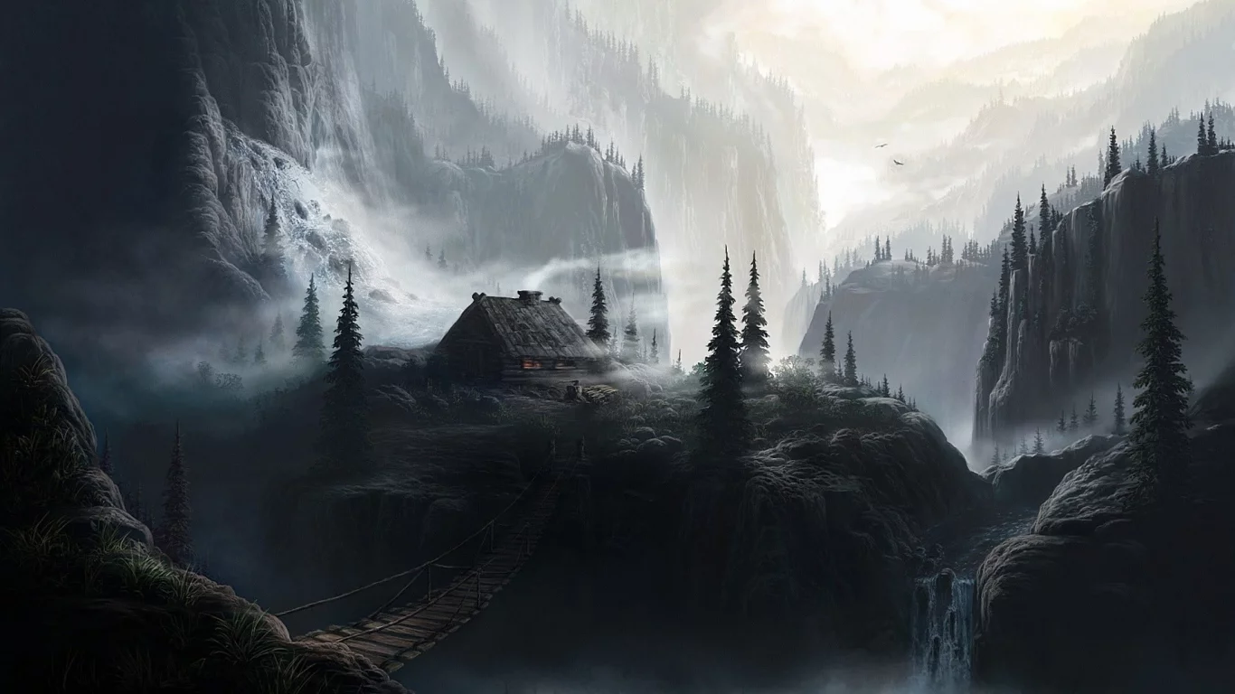 пейзаж, горы, лес, туман