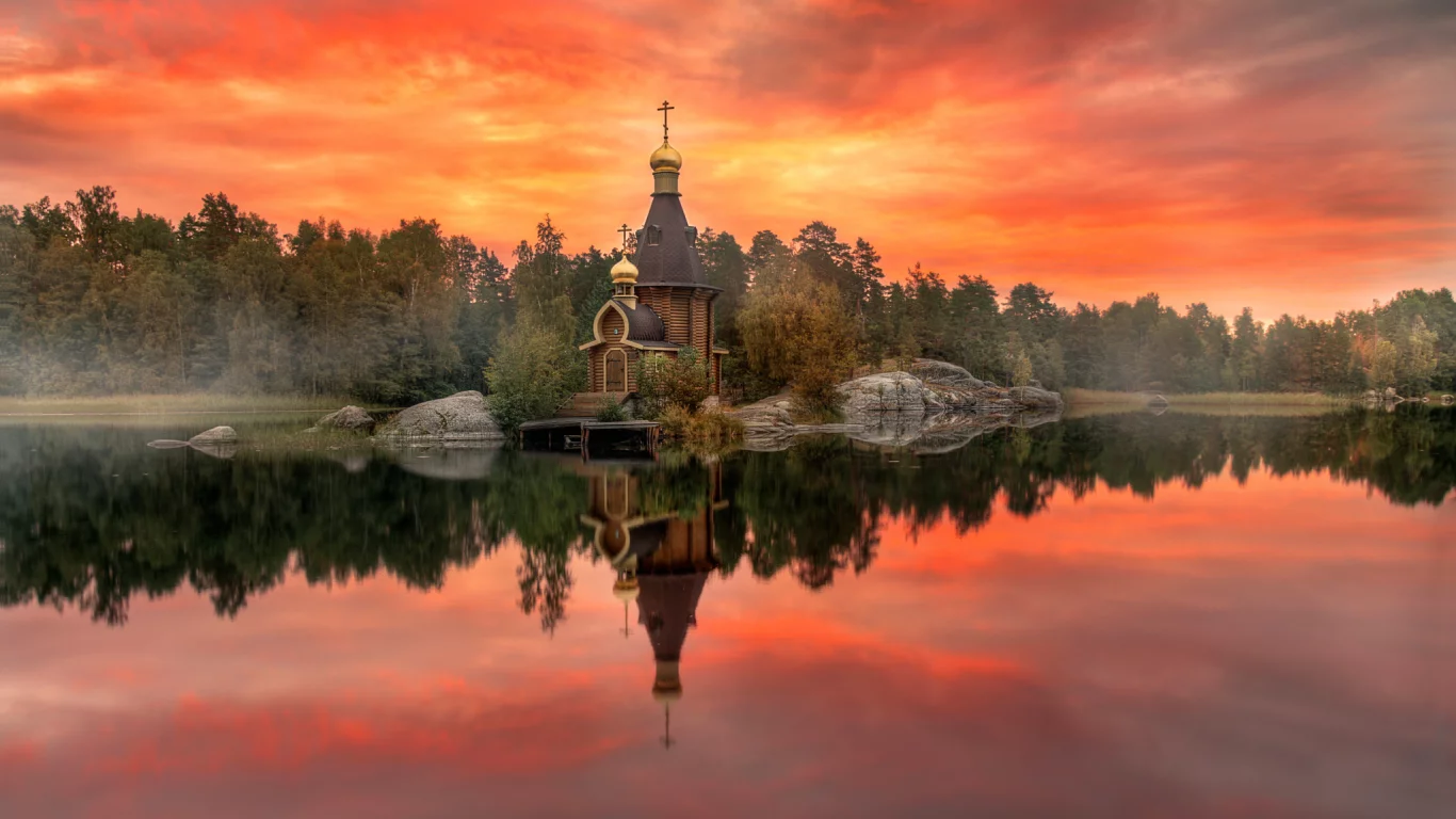 озеро, берег, храм