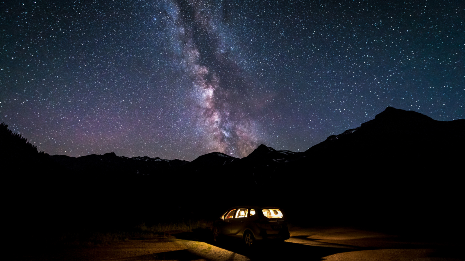 машина, ночь, звёздное небо