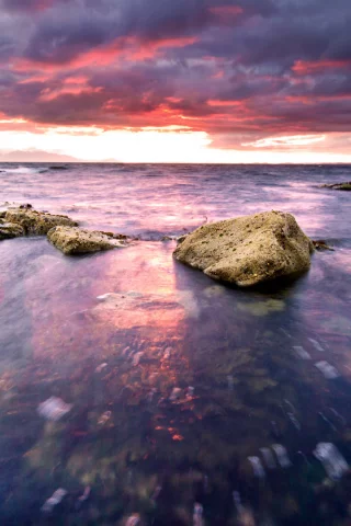 море, камни, небо, облака, горизонт