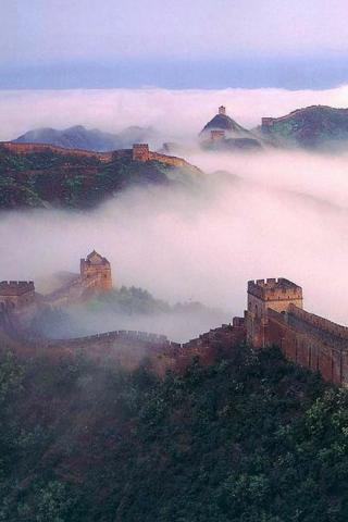 китай, великая, стена, great wall, туман, горы