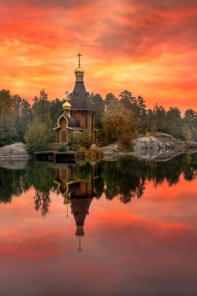 озеро, берег, храм