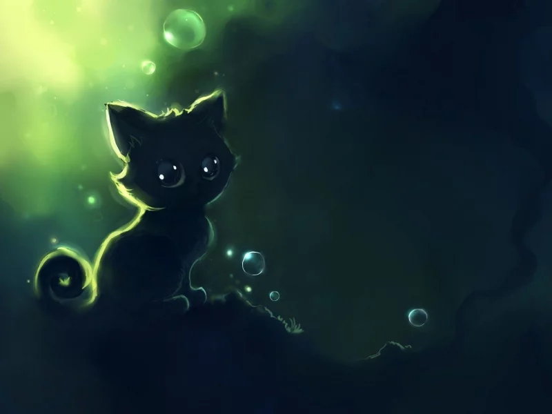 кот, котенок, чёрный, арт