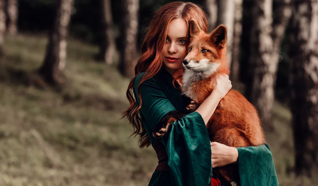 модель, наталия андреева, с лисой