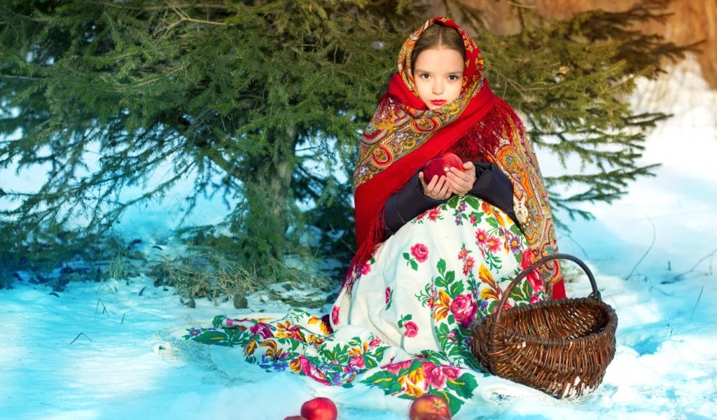 русская девушка, на природе, зима, снег