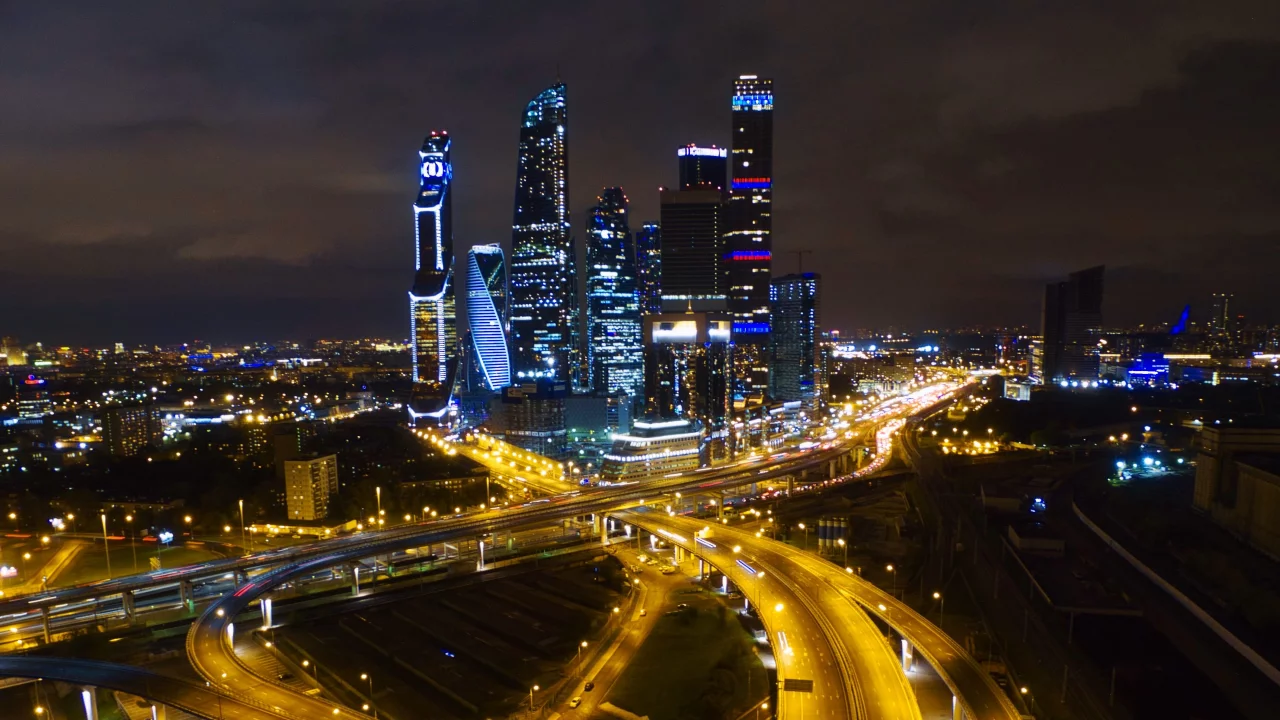 москва сити, ночь, огни
