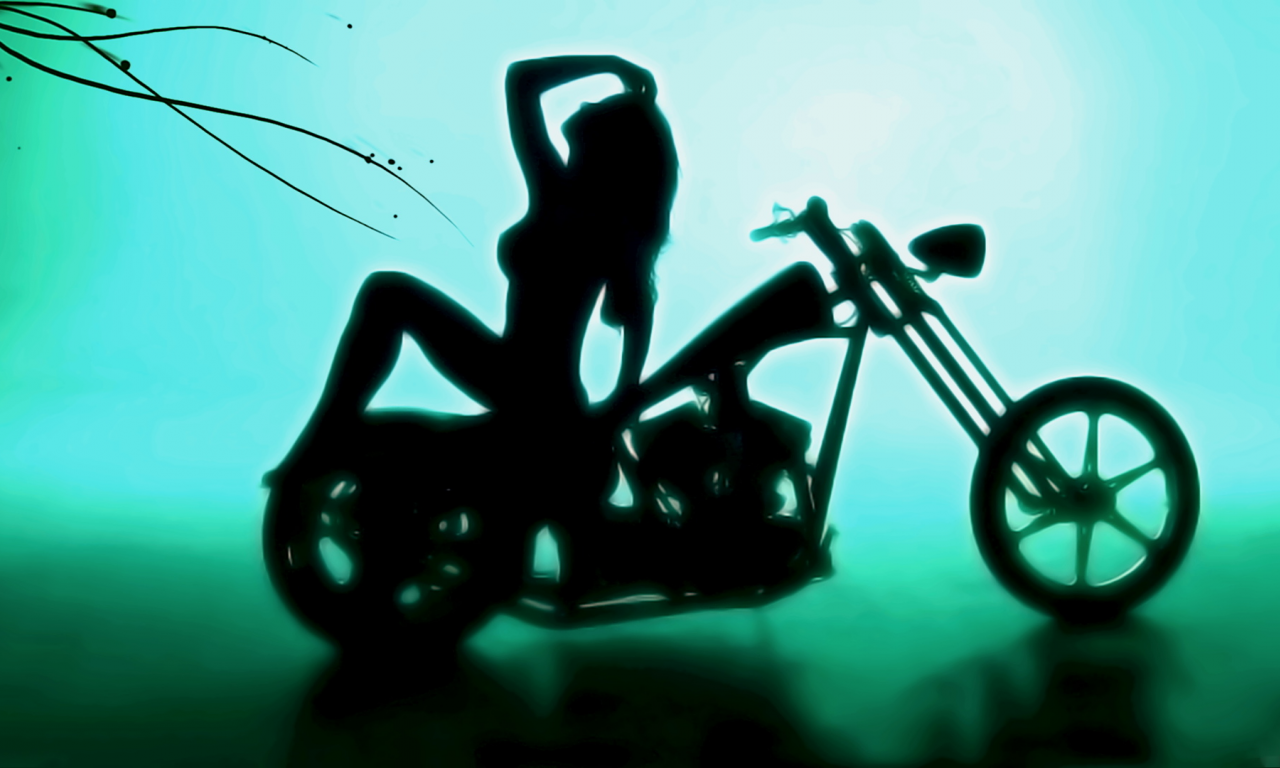 девушка, силуэт, на мотоцикле