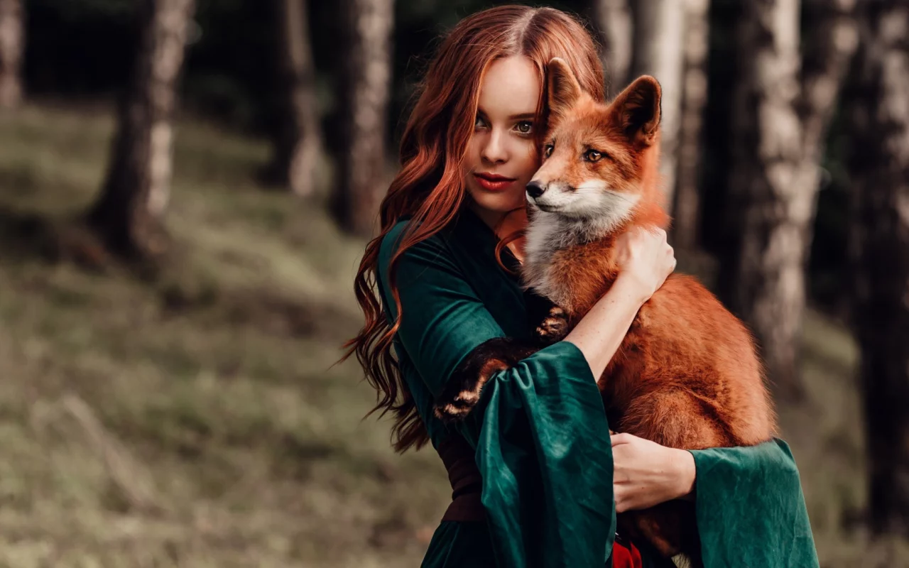 модель, наталия андреева, с лисой
