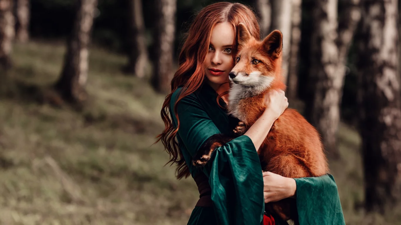 модель, наталия андреева, с лисой