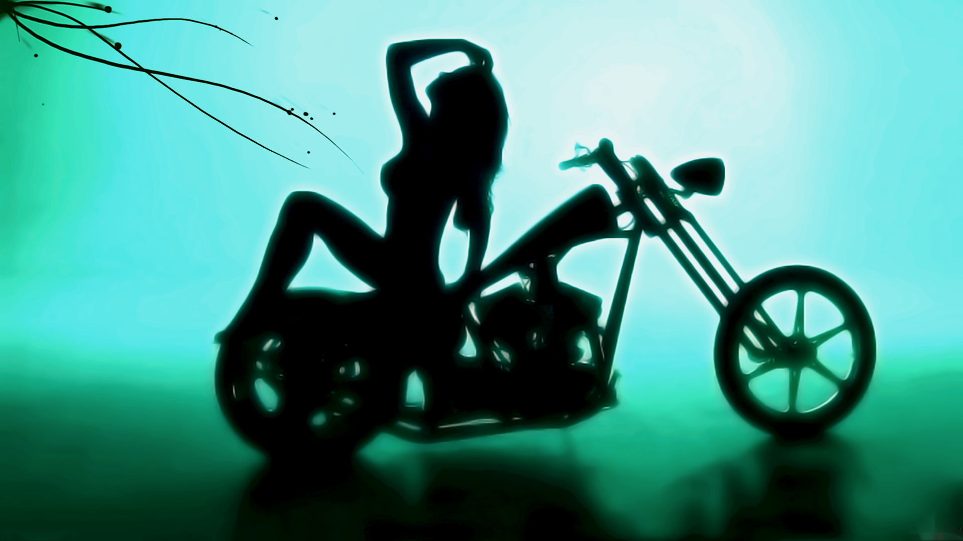 девушка, силуэт, на мотоцикле