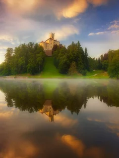 озеро, лес, замок