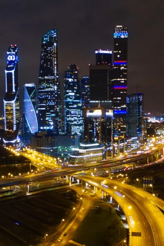 москва сити, ночь, огни
