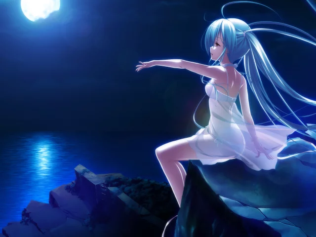 anime, girl, twintails, see through