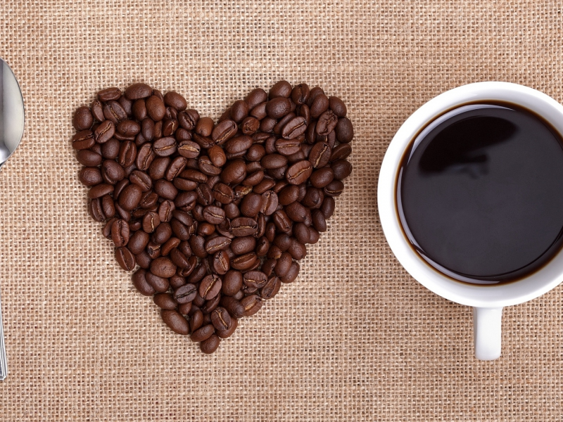 кофейные зёрна, кофе, ложка, любовь