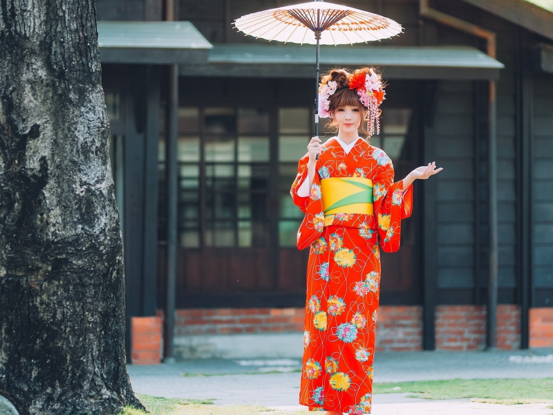 девушка, азиатка, в кимоно