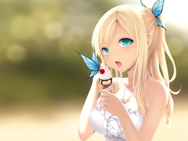 anime, girl, blonde hair, kashiwazaki sena, ice cream