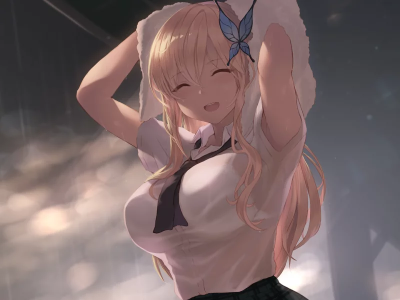 anime, girl, kashiwazaki sena, rain, wet