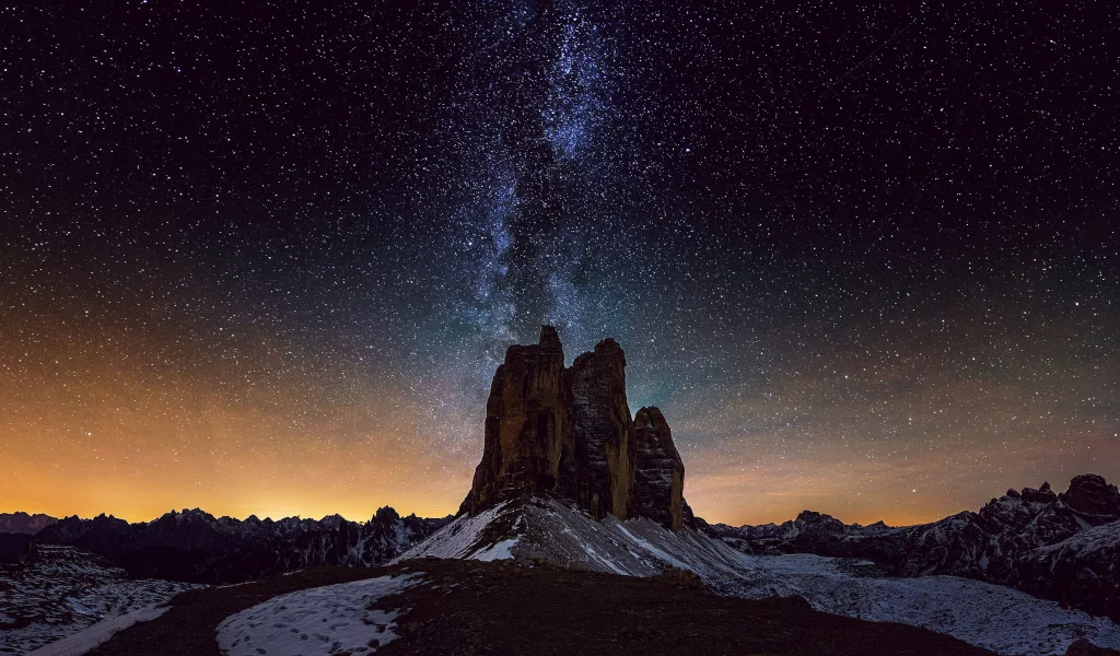 пейзаж, ночь, звёзды, горы, скалы
