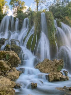 nature, waterfall, river, forest, leaves, autumn
