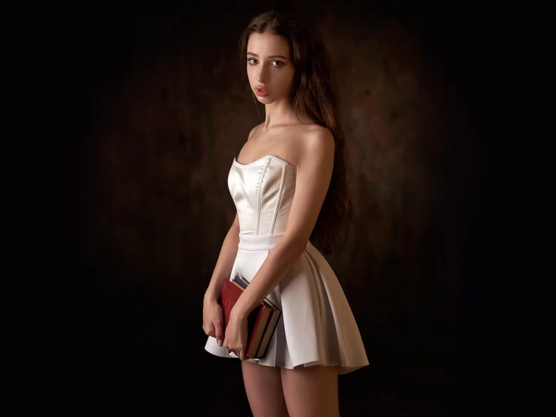 girl, brunette, shy, beauty, books