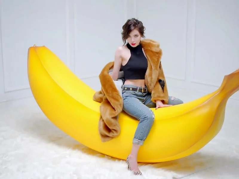 girl, asian, jeans, beauty, sexy, banana