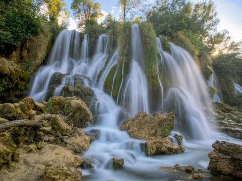 nature, waterfall, river, forest, leaves, autumn