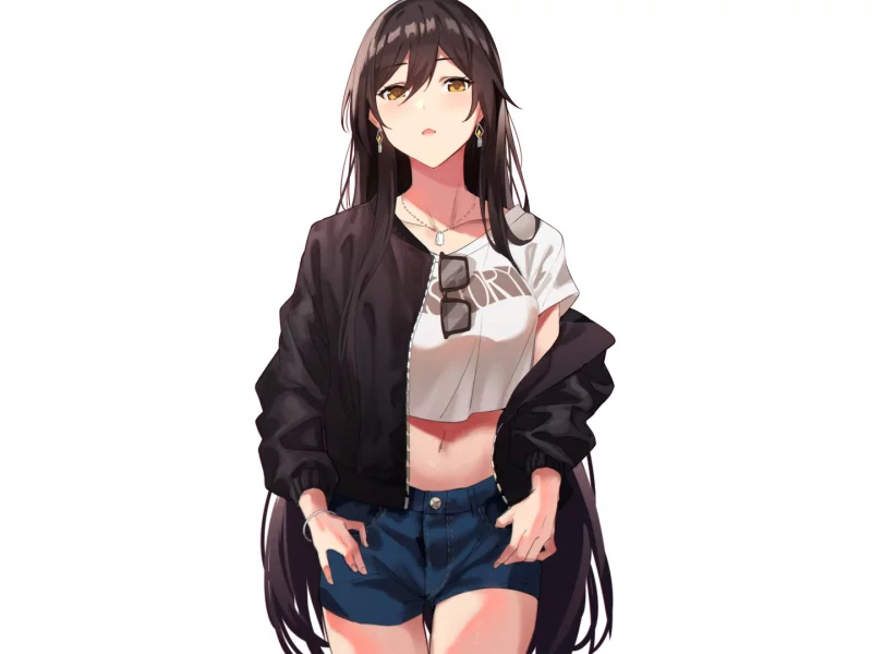 anime, girl, shorts, glasses, brunette, sadness
