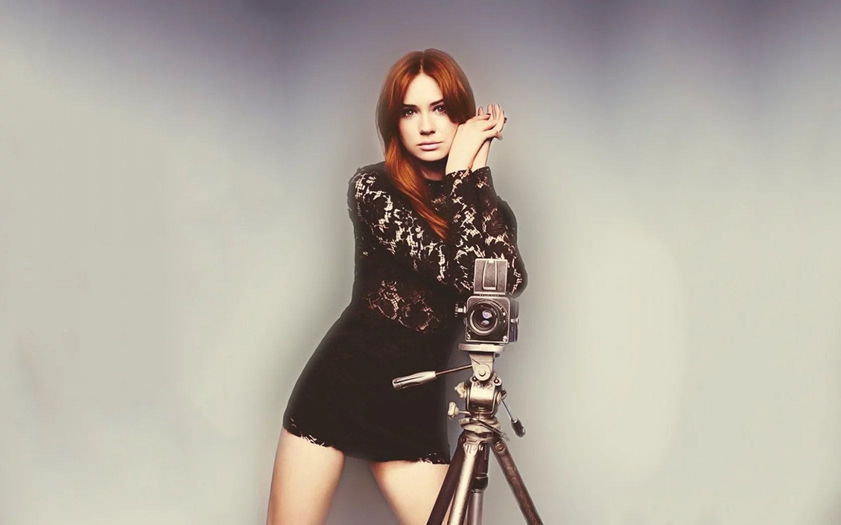 girl, beautiful, pretty, redhead, camera