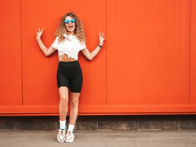 girl, beautiful, pretty, shorts, glasses, sneakers