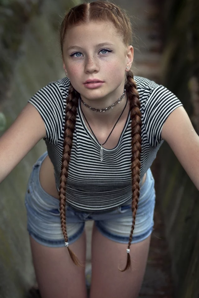 girl, pretty, shorts, braids, freckles