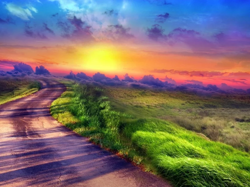 landscape, nature, road, sunset