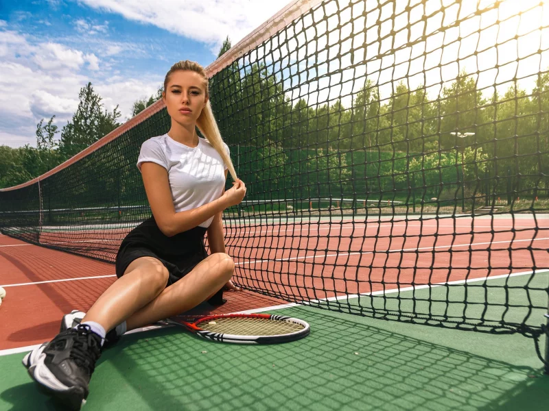girl, beautiful, cute, blonde, skirt, tennis player, sneakers