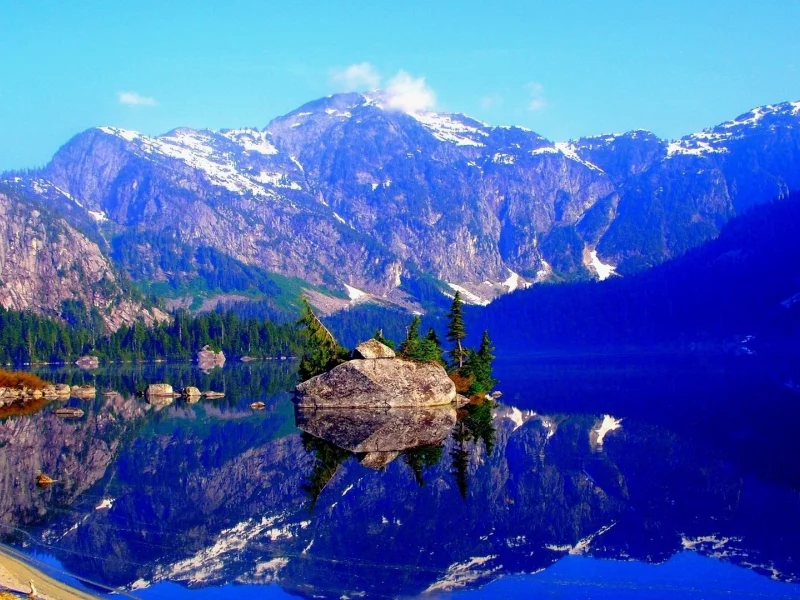 landscape, nature, mountains, lake, island